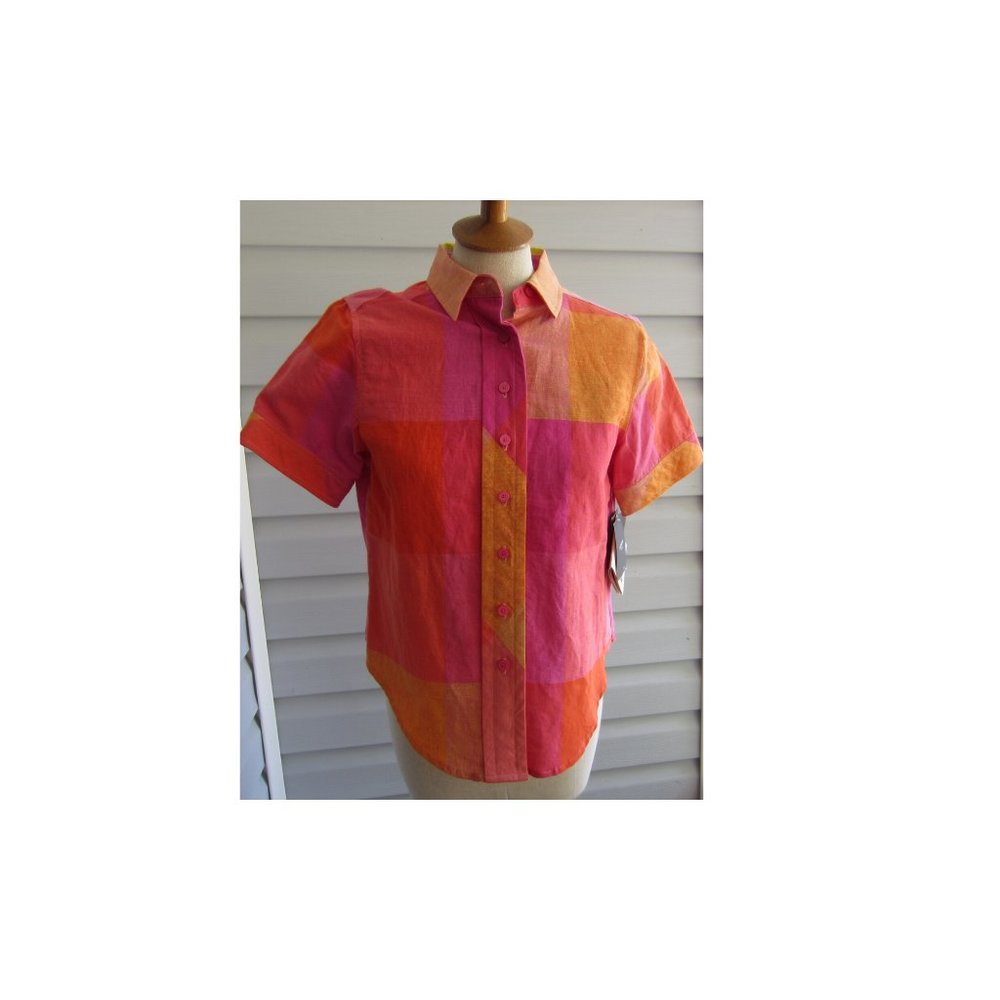 Liz Claiborne Short Sleeve Large Checkered Blouse